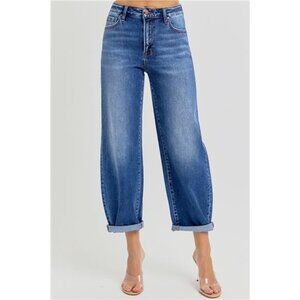 RISEN Full Size High Rise Crop Mild Barrel Jeans Plus Size